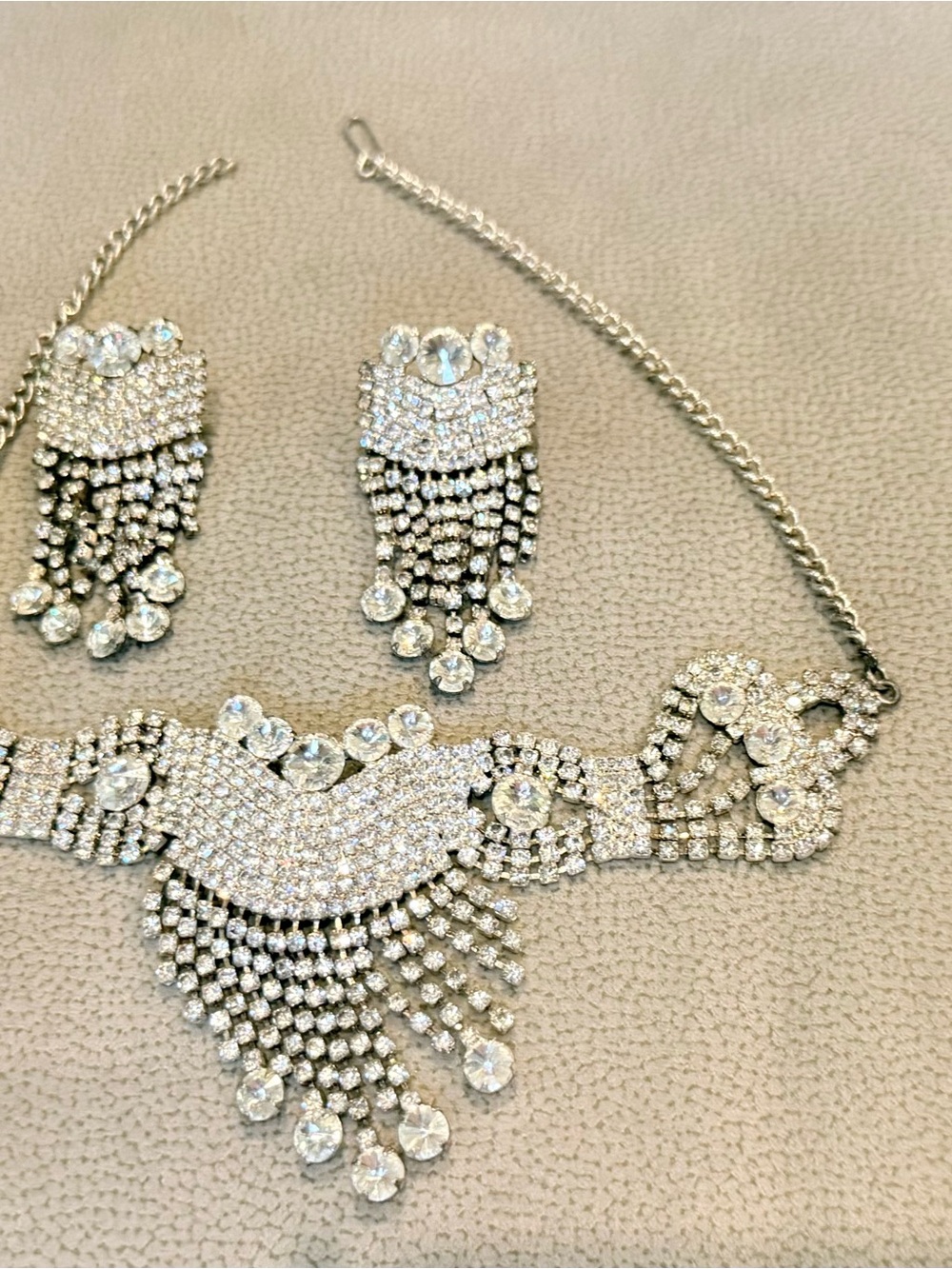 Crystal Fringe Statement Necklace - Silver
